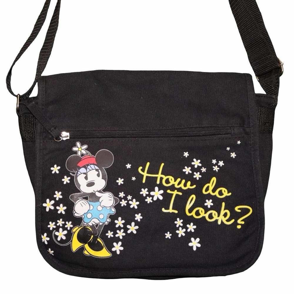 Disney Minnie Mouse Black Saddle Bag Purse. Adjustable Straps
